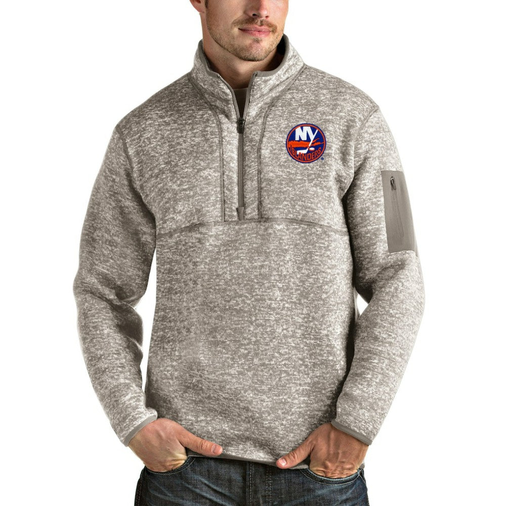New York Islanders Antigua Fortune Half-Zip Pullover Jacket - Oatmeal Pullover