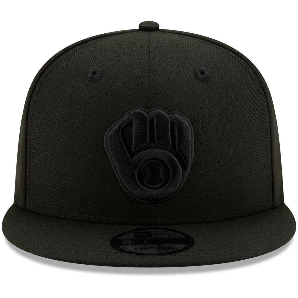 Milwaukee Brewers Black on Black 9FIFTY Snapback Adjustable Hat Black