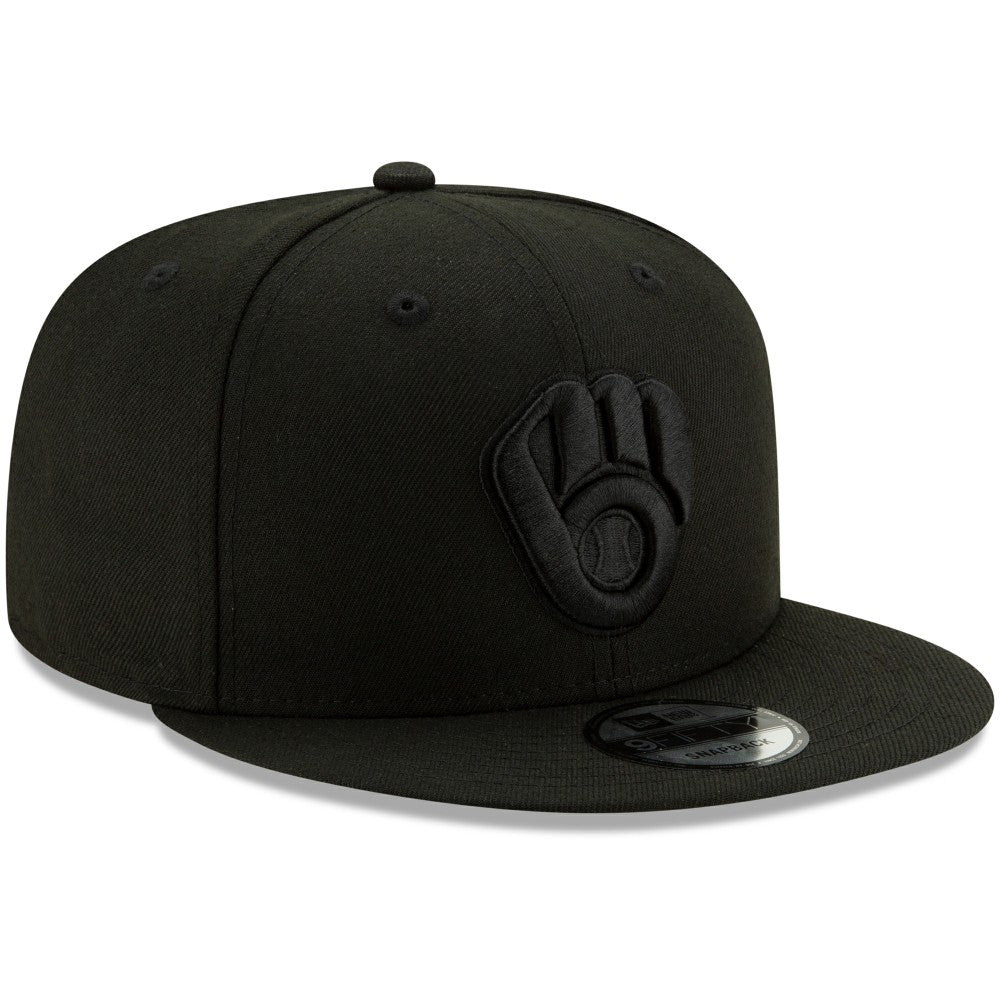 Milwaukee Brewers Black on Black 9FIFTY Snapback Adjustable Hat Black