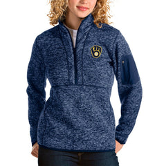 Milwaukee Brewers Antigua Women's Fortune Half-Zip Pullover Jacket Heather Navy