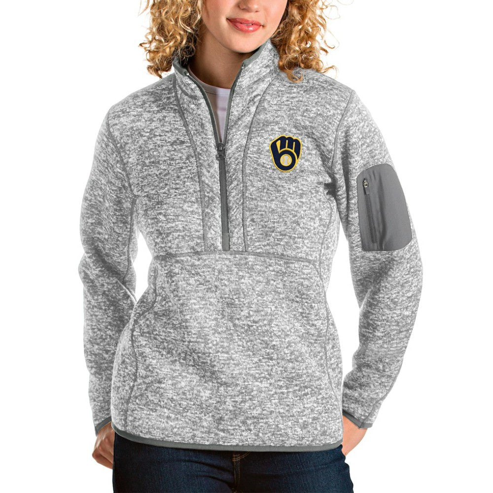 Milwaukee Brewers Antigua Women's Fortune Half-Zip Pullover Jacket Heather Gray