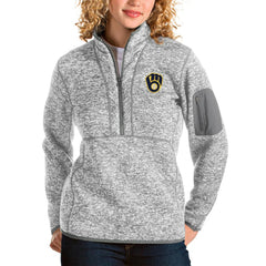 Milwaukee Brewers Antigua Women's Fortune Half-Zip Pullover Jacket Heather Gray