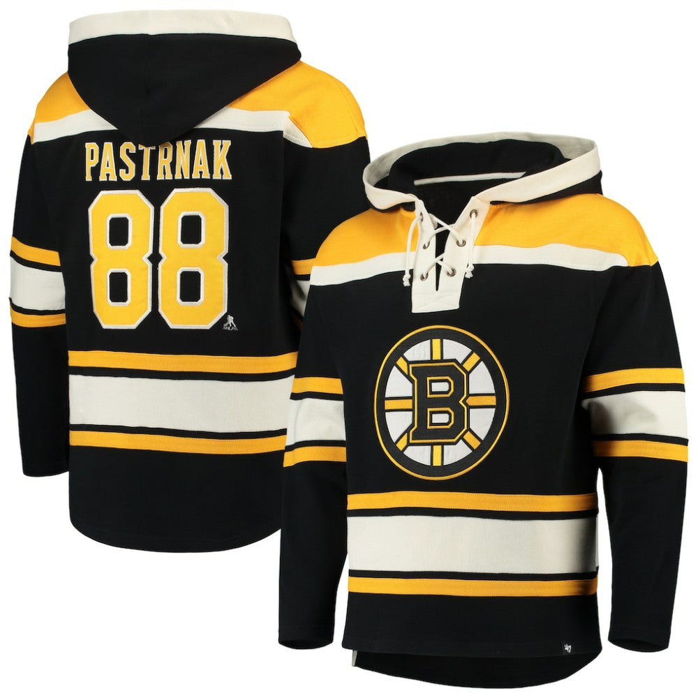 David Pastrnak Boston Bruins '47 Player Lacer Pullover Hoodie - Black Hoodies