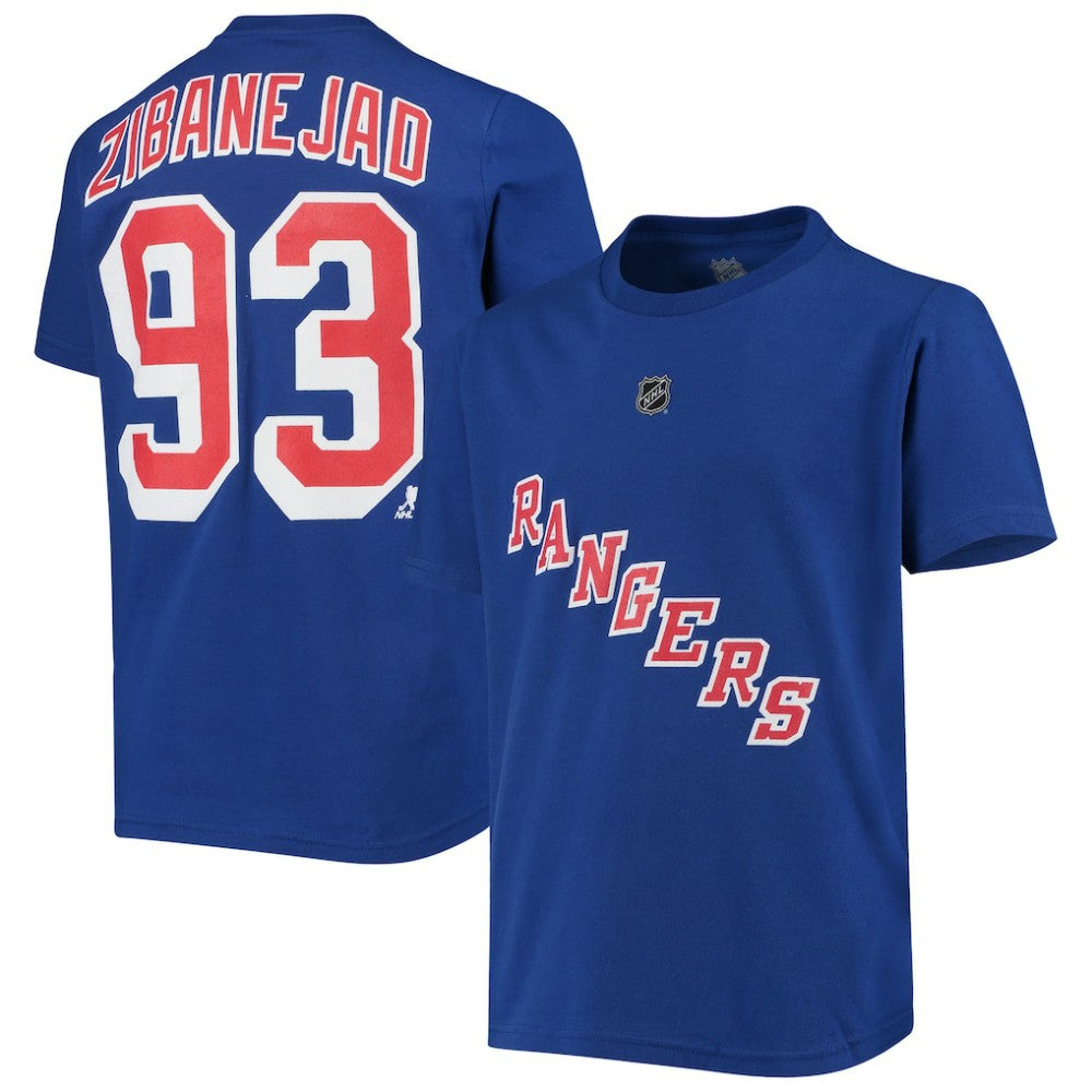 Mika Zibanejad New York Rangers Youth Player Name & Number T-Shirt - Blue T-shirts