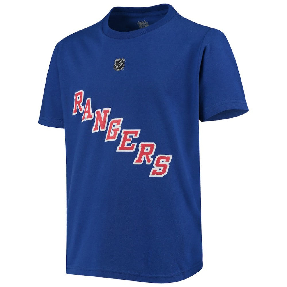 Mika Zibanejad New York Rangers Youth Player Name & Number T-Shirt - Blue T-shirts