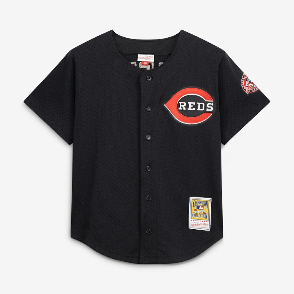 Ken Griffey Jr. Cincinnati Reds Cooperstown Collection Mesh Batting Practice Button-Up Jersey Black