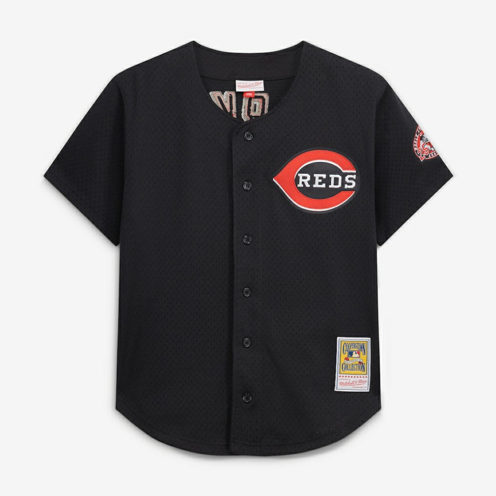 Barry Larkin Cincinnati Reds Cooperstown Collection Mesh Batting Practice Button-Up Jersey Black