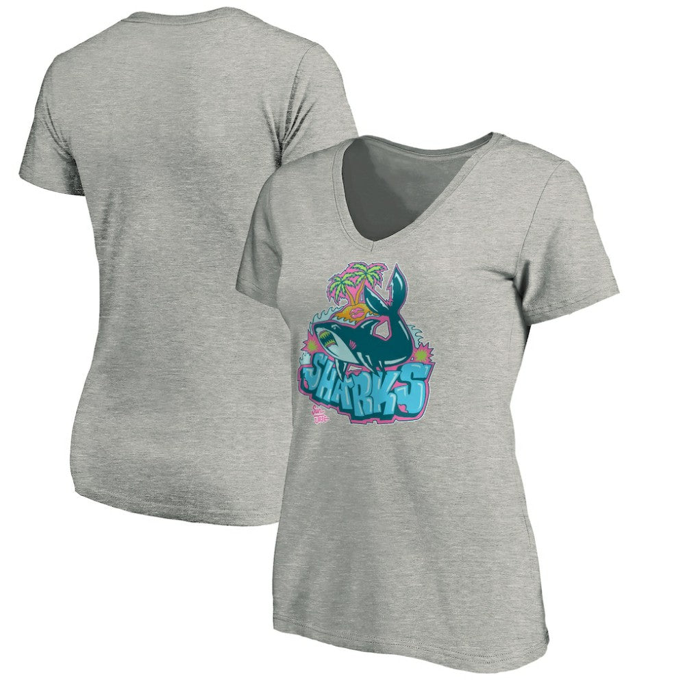 San Jose Sharks Women's Graffiti Shark V-Neck T-Shirt - Heather Gray T-shirts
