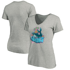 San Jose Sharks Women's Graffiti Shark V-Neck T-Shirt - Heather Gray T-shirts