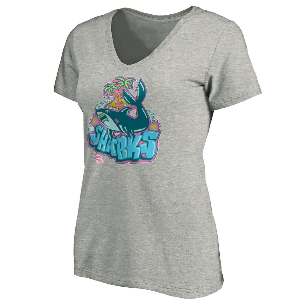San Jose Sharks Women's Graffiti Shark V-Neck T-Shirt - Heather Gray T-shirts