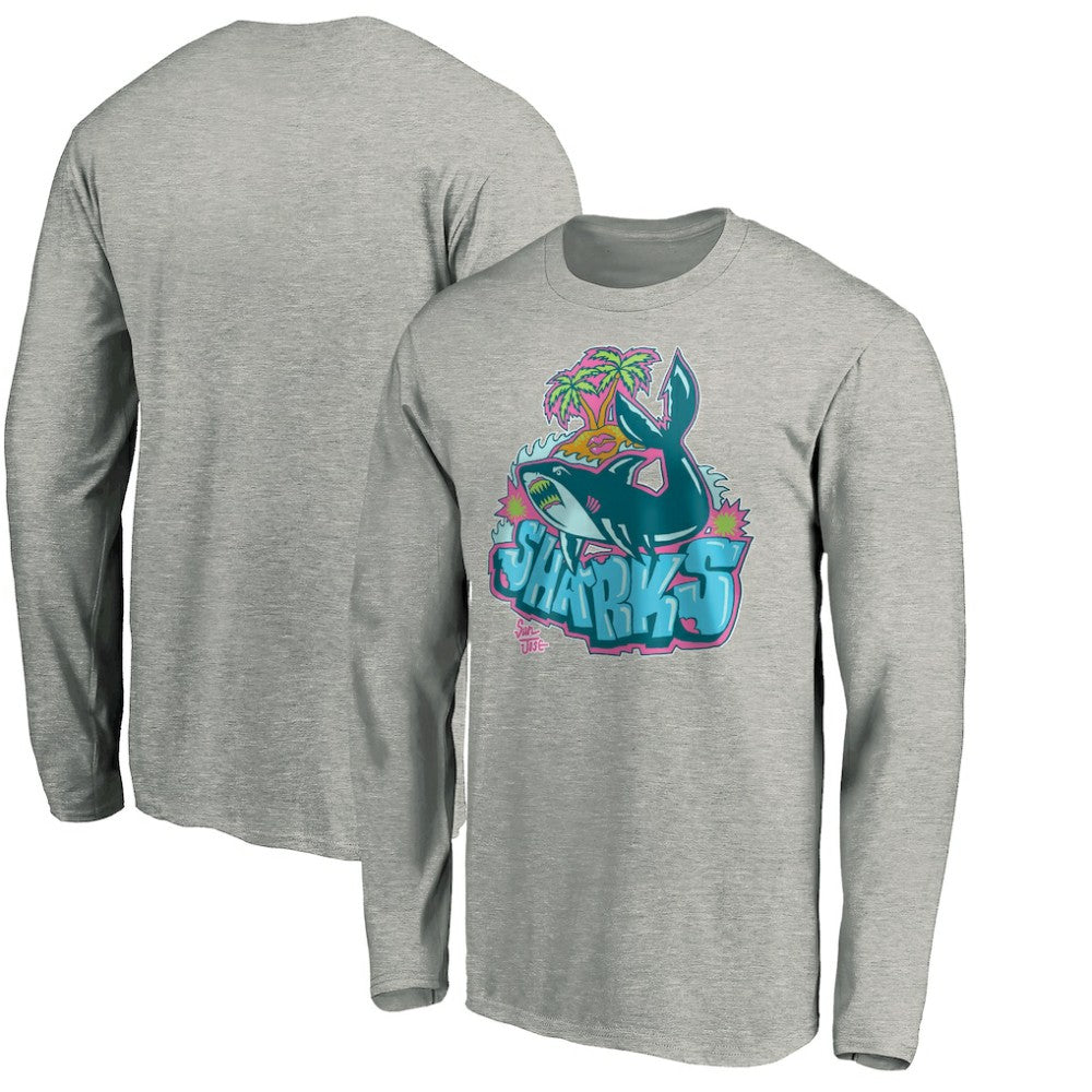 San Jose Sharks Graffiti Shark Long Sleeve T-Shirt - Heather Gray T-shirts
