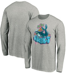 San Jose Sharks Graffiti Shark Long Sleeve T-Shirt - Heather Gray T-shirts