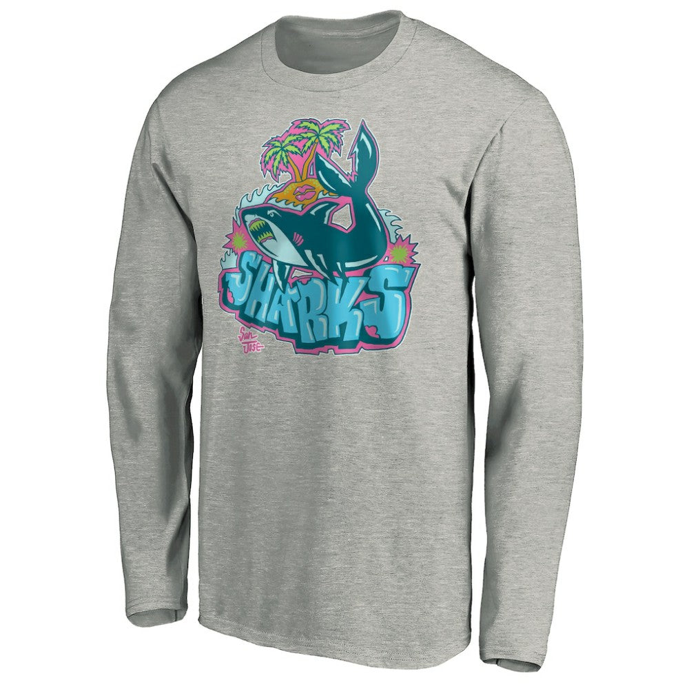 San Jose Sharks Graffiti Shark Long Sleeve T-Shirt - Heather Gray T-shirts