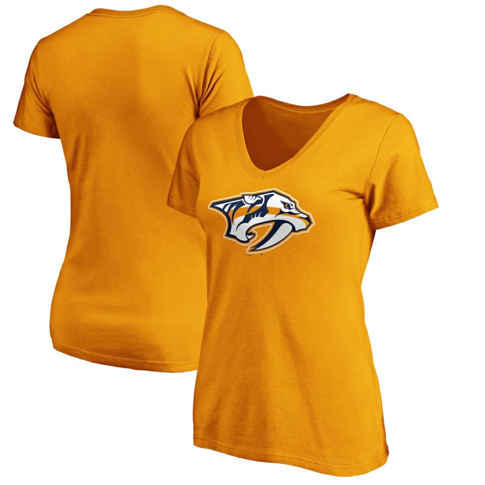 Nashville Predators Fanatics Women's Primary Logo V-Neck T-Shirt - Gold T-shirts