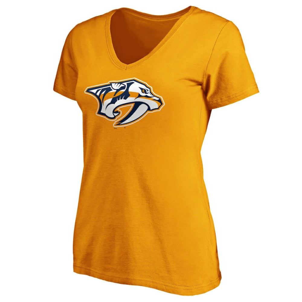 Nashville Predators Fanatics Women's Primary Logo V-Neck T-Shirt - Gold T-shirts