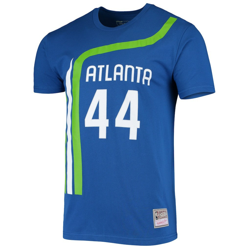 Pete Maravich Atlanta Hawks Hardwood Classics Stitch Name & Number T-Shirt - Blue discount