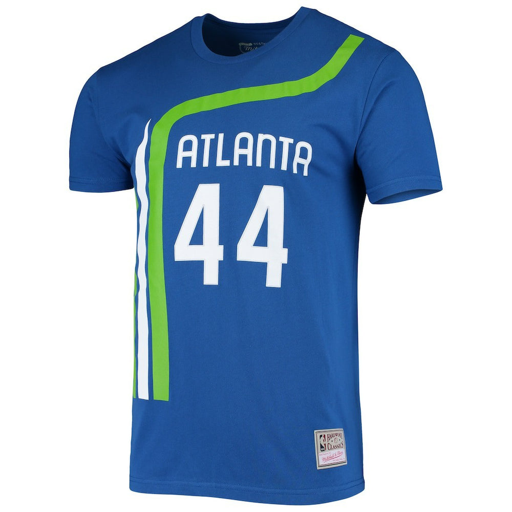 Pete Maravich Atlanta Hawks Hardwood Classics Stitch Name & Number T-Shirt - Blue discount