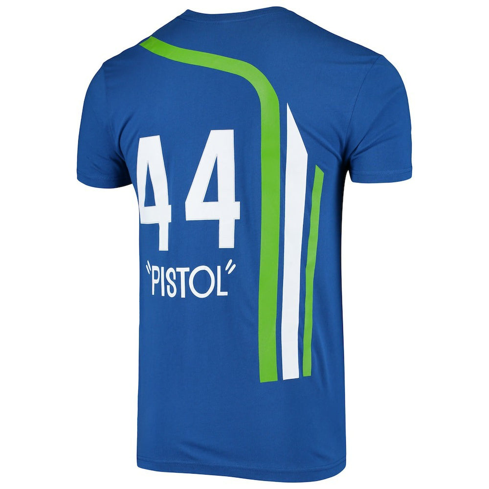 Pete Maravich Atlanta Hawks Hardwood Classics Stitch Name & Number T-Shirt - Blue discount