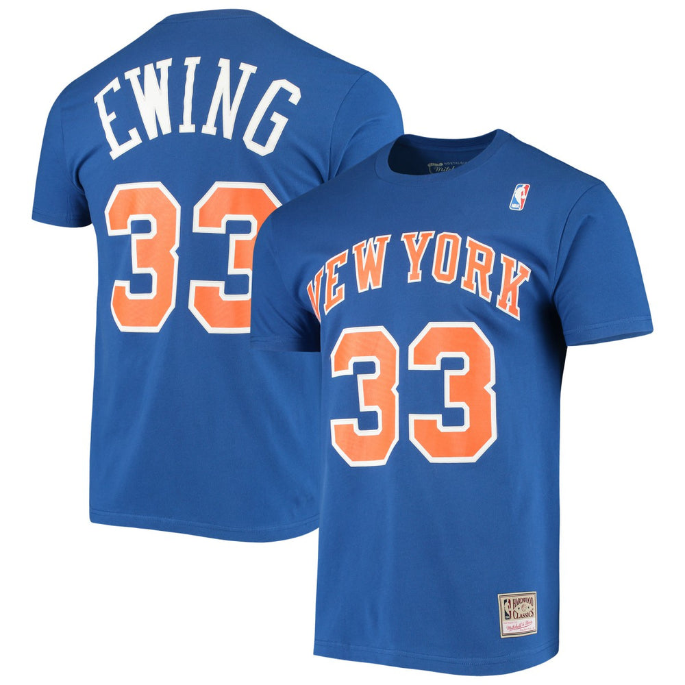 Patrick Ewing New York Knicks Hardwood Classics Stitch Name & Number T-Shirt - Blue outlet