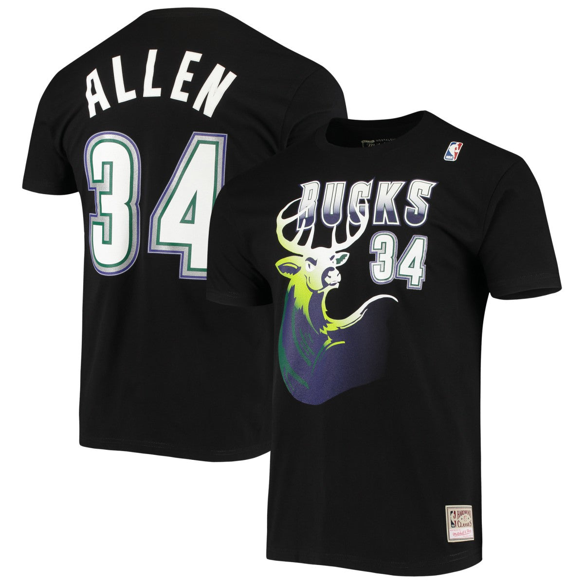 Ray Allen Milwaukee Bucks Hardwood Classics Stitch Name & Number T-Shirt - Black sale
