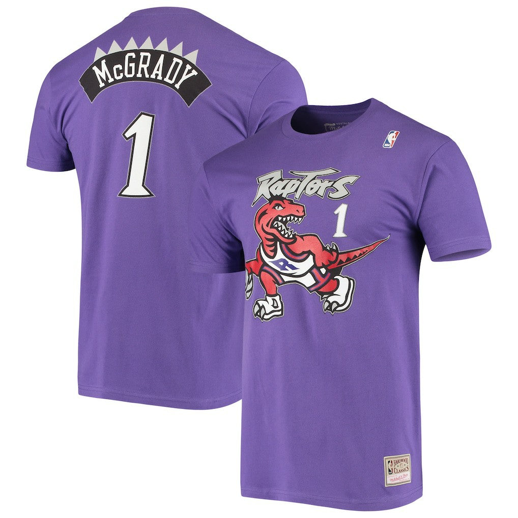 Tracy McGrady Toronto Raptors Hardwood Classics Stitch Name & Number T-Shirt - Purple cheap