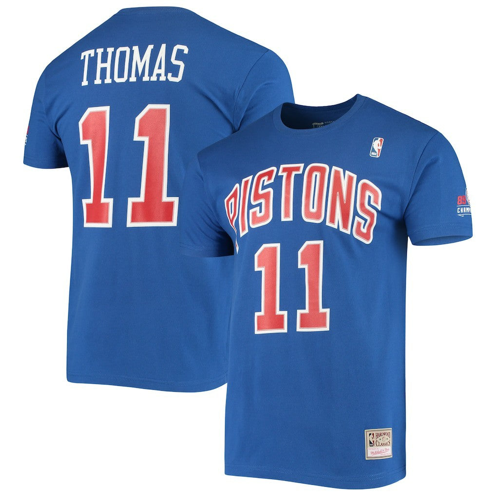 Isiah Thomas Detroit Pistons Hardwood Classics Stitch Name & Number T-Shirt sale - Blue discount