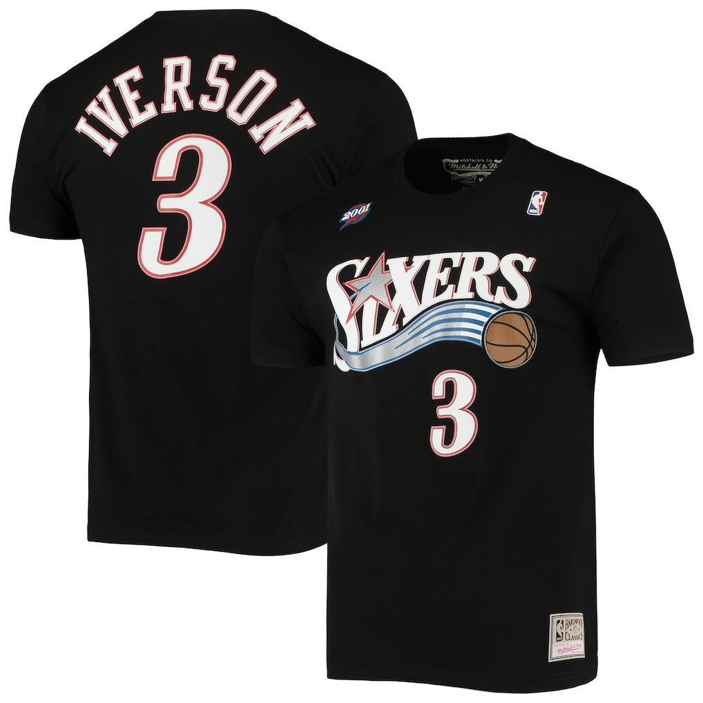 Allen Iverson Philadelphia 76ers Hardwood Classics Stitch Name & Number T-Shirt sale - Black sale