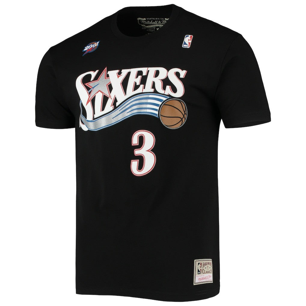 Allen Iverson Philadelphia 76ers Hardwood Classics Stitch Name & Number T-Shirt sale - Black sale