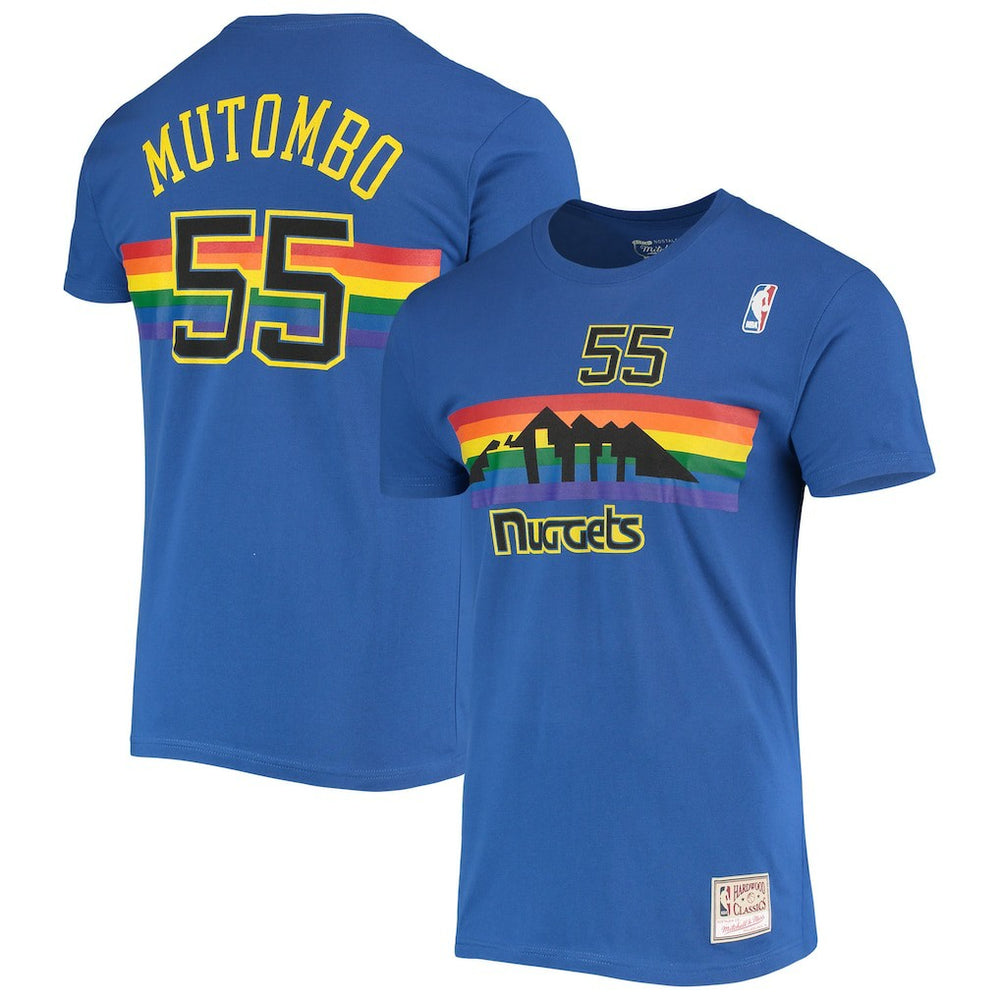 Dikembe Mutombo Denver Nuggets Hardwood Classics Stitch Name & Number T-Shirt sale - Royal cheap