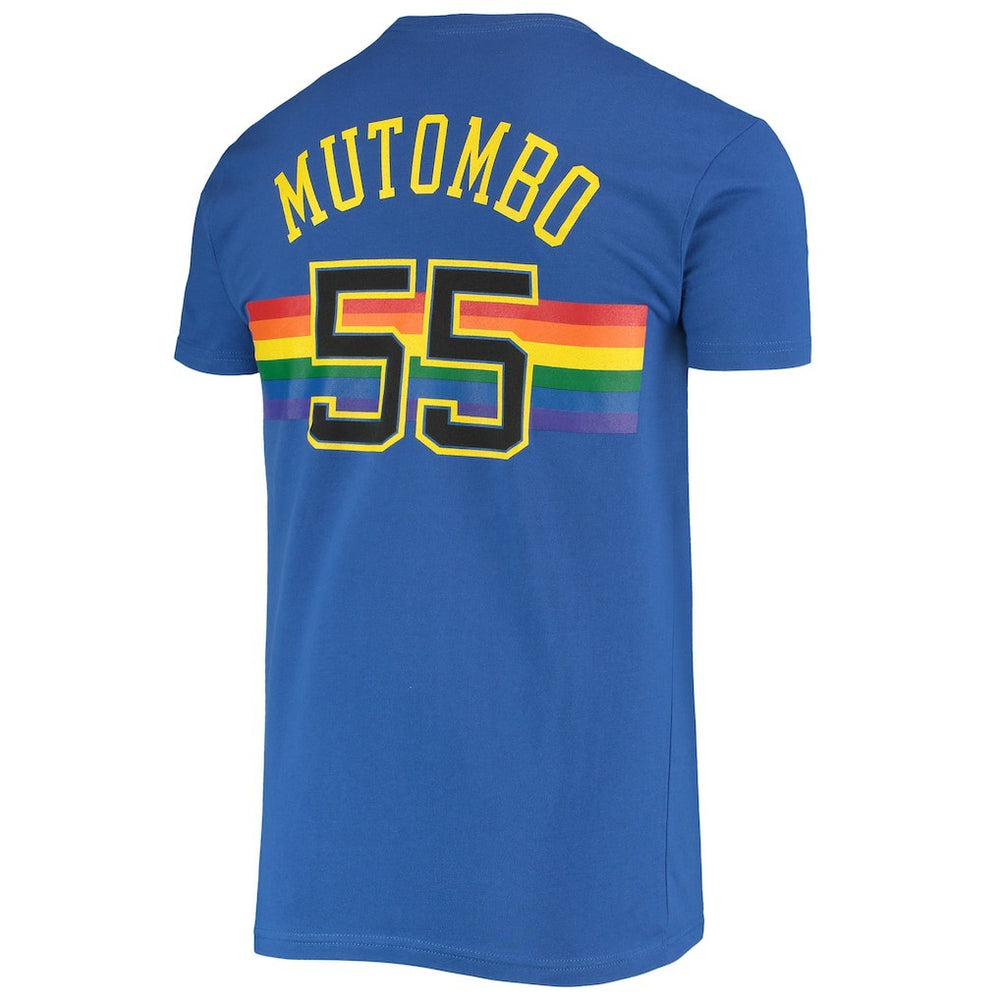Dikembe Mutombo Denver Nuggets Hardwood Classics Stitch Name & Number T-Shirt sale - Royal cheap