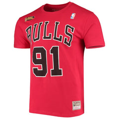 Dennis Rodman Chicago Bulls Hardwood Classics Stitch Name & Number T-Shirt sale - Red sale