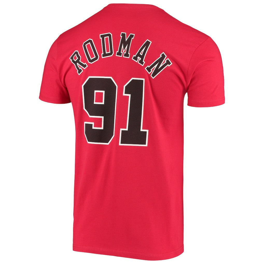 Dennis Rodman Chicago Bulls Hardwood Classics Stitch Name & Number T-Shirt sale - Red sale