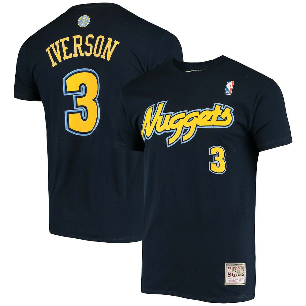 Allen Iverson Denver Nuggets Hardwood Classics Stitch Name & Number T-Shirt sale - Navy shop