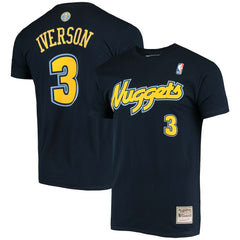 Allen Iverson Denver Nuggets Hardwood Classics Stitch Name & Number T-Shirt sale - Navy shop