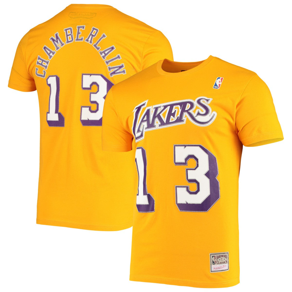 Wilt Chamberlain Los Angeles Lakers Hardwood Classics Stitch Name & Number T-Shirt - Gold on sale