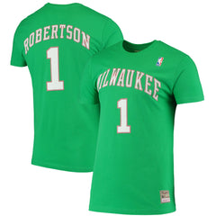 Oscar Robertson Milwaukee Bucks Hardwood Classics Stitch Name & Number T-Shirt - Green cheap