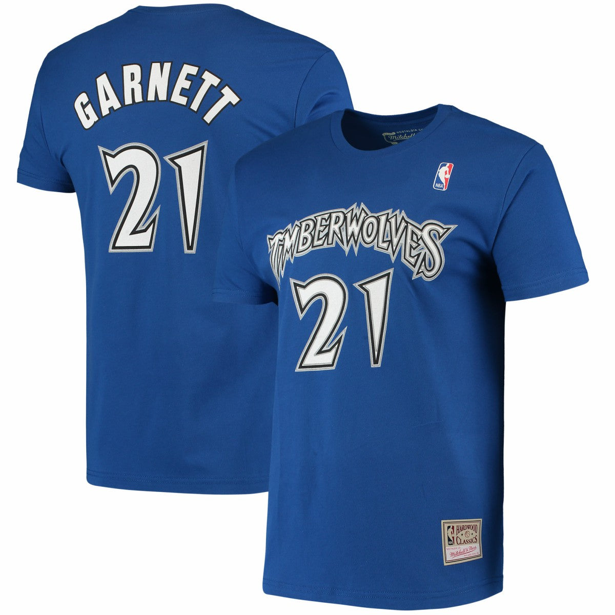 Kevin Garnett Minnesota Timberwolves Hardwood Classics Stitch Name & Number T-Shirt - Blue shop