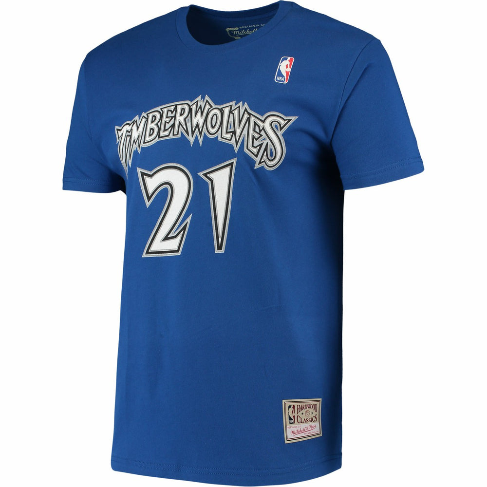 Kevin Garnett Minnesota Timberwolves Hardwood Classics Stitch Name & Number T-Shirt - Blue shop