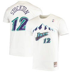 John Stockton Utah Jazz Hardwood Classics Stitch Name & Number T-Shirt - White discount