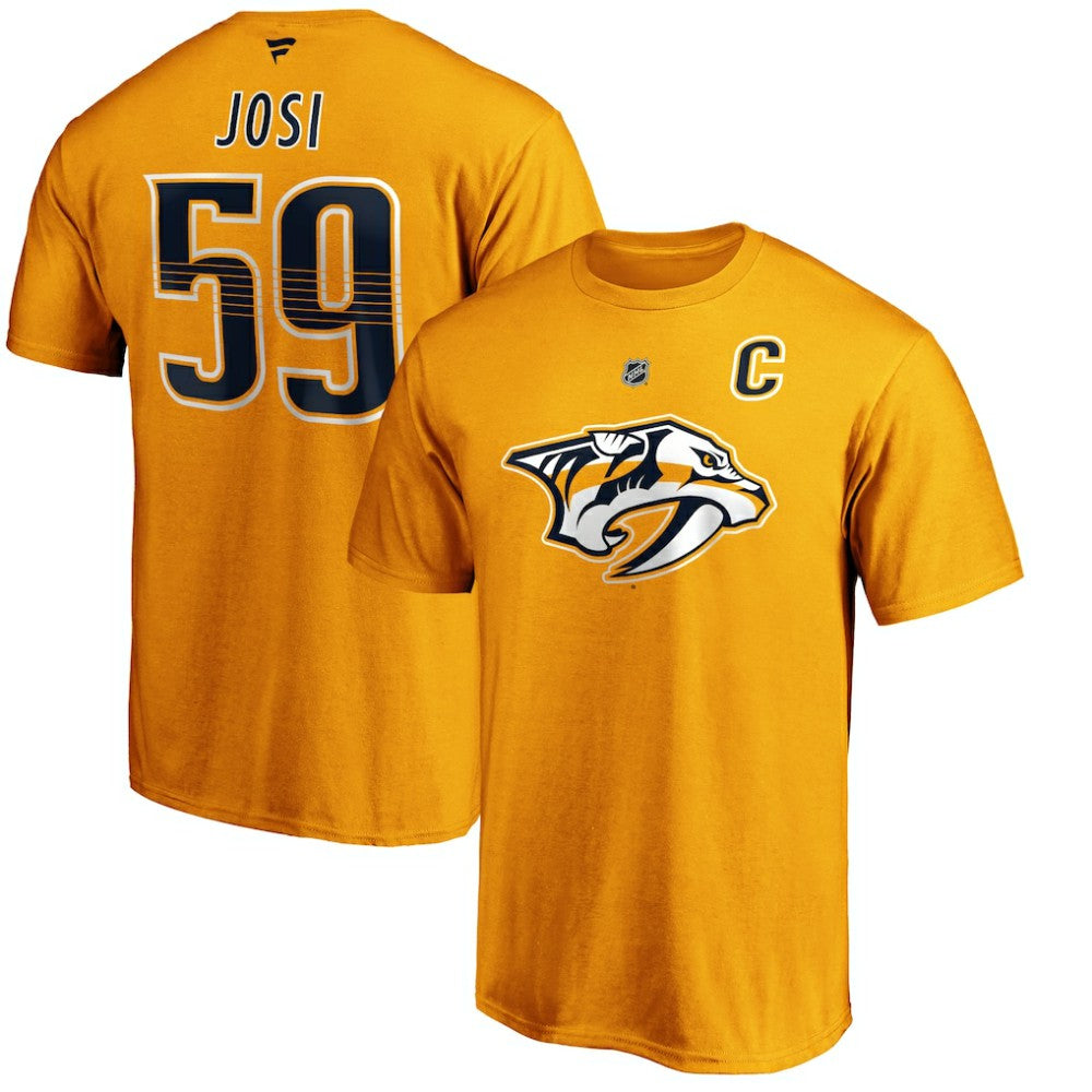 Roman Josi Nashville Predators Fanatics Authentic Stack Player Name & Number T-Shirt - Gold T-shirts