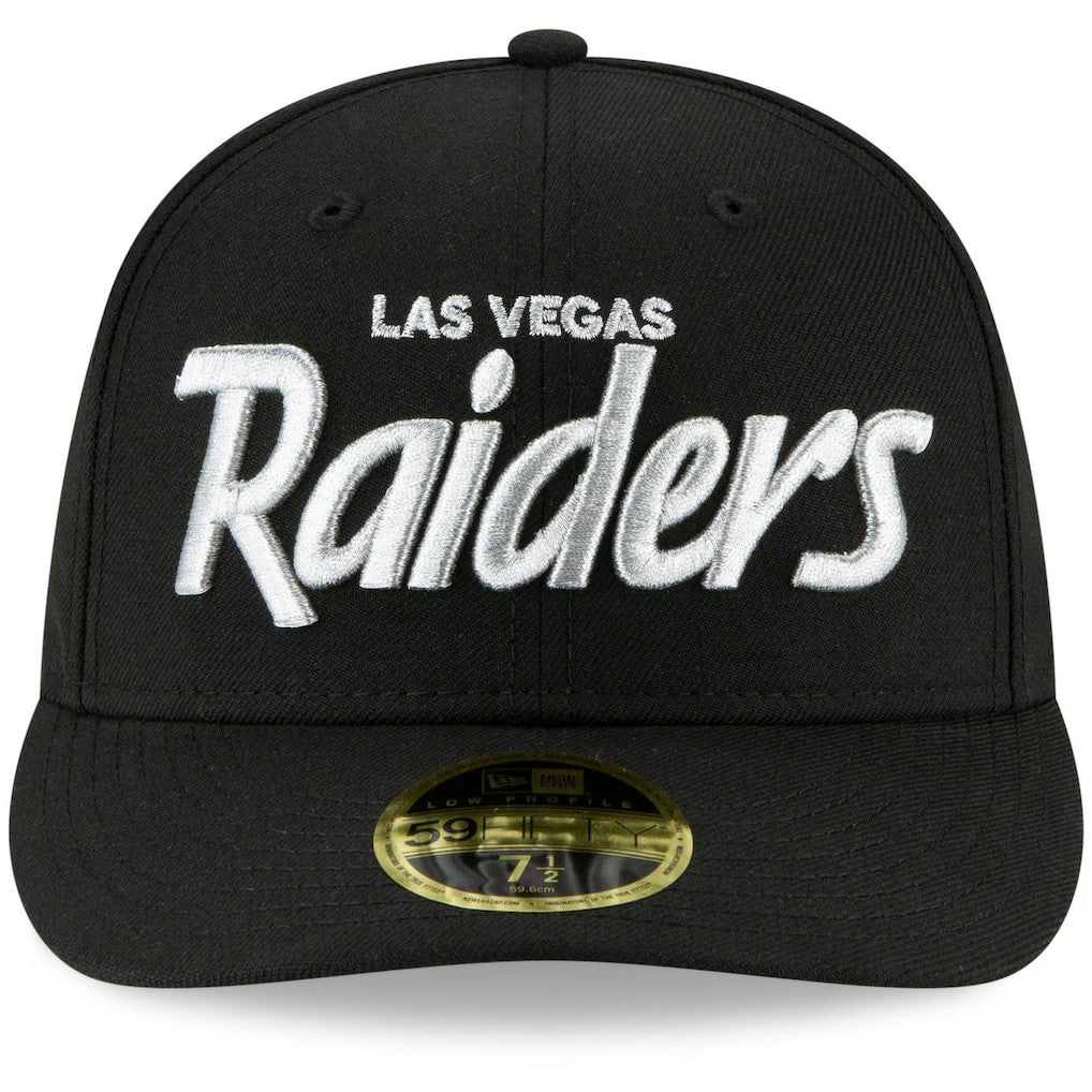 Las Vegas Raiders New Era Omaha Script Low Profile 59FIFTY Fitted Hat - Black for sale