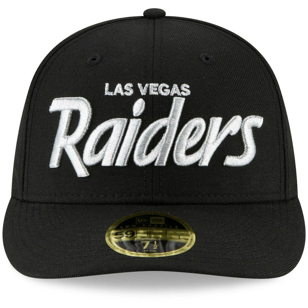 Las Vegas Raiders New Era Omaha Script Low Profile 59FIFTY Fitted Hat - Black for sale