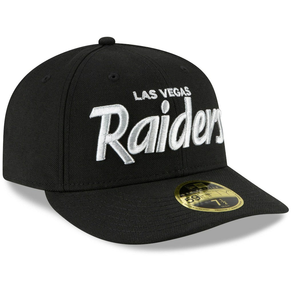 Las Vegas Raiders New Era Omaha Script Low Profile 59FIFTY Fitted Hat - Black for sale