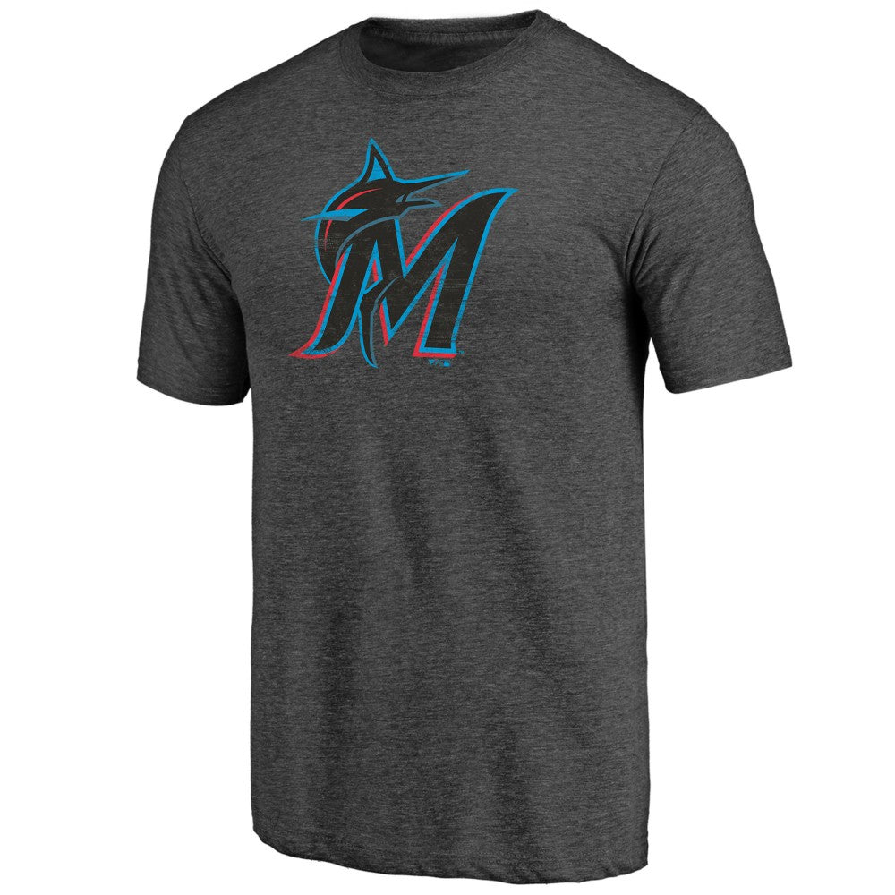 Miami Marlins Weathered Official Logo Tri-Blend T-Shirt Charcoal