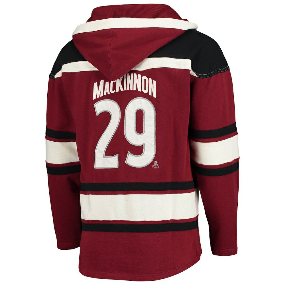 Nathan MacKinnon Colorado Avalanche '47 Player Name & Number Lacer Pullover Hoodie - Burgundy Hoodies