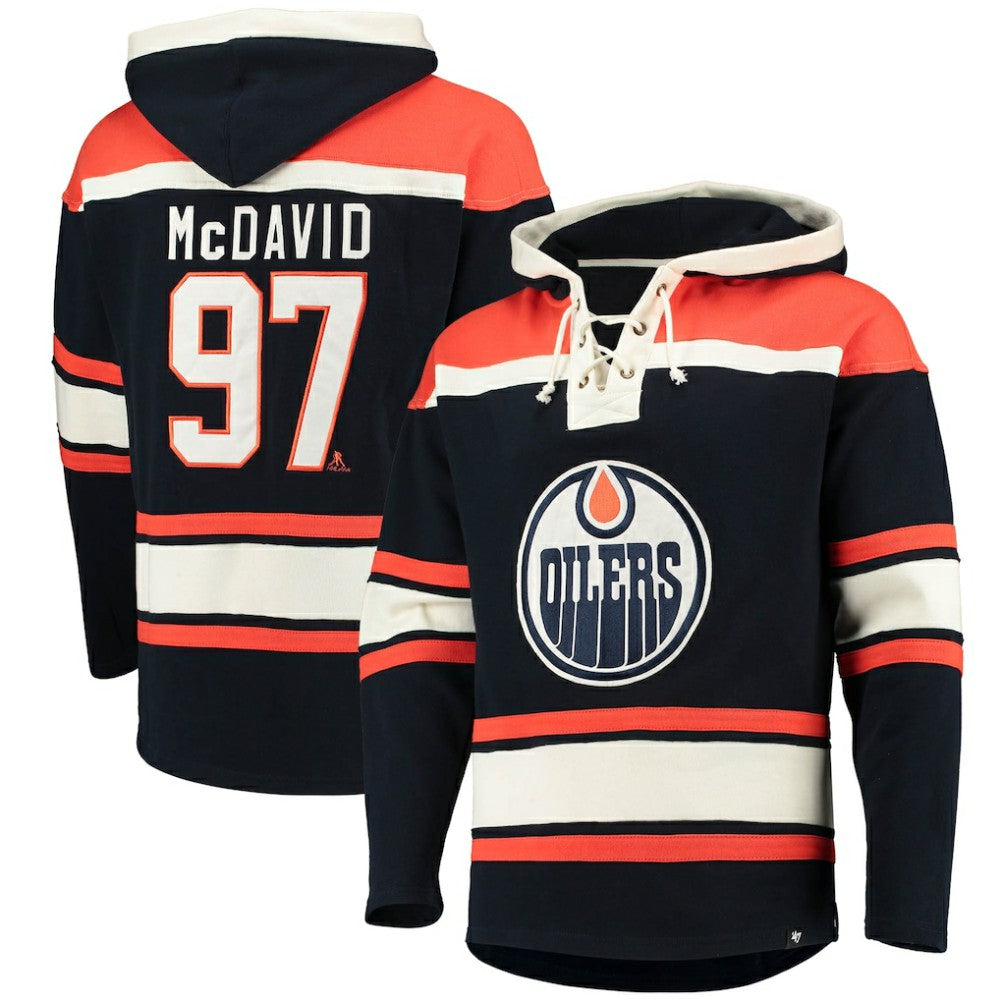 Connor McDavid Edmonton Oilers '47 Player Name & Number Lacer Pullover Hoodie - Navy Hoodies