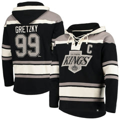 Wayne Gretzky Los Angeles Kings '47 Retired Player Name & Number Lacer Pullover Hoodie - Black Hoodies