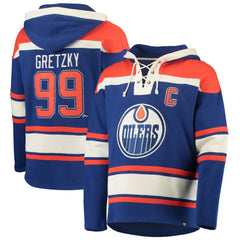 Wayne Gretzky Edmonton Oilers '47 Retired Player Name & Number Lacer Pullover Hoodie - Royal Hoodies