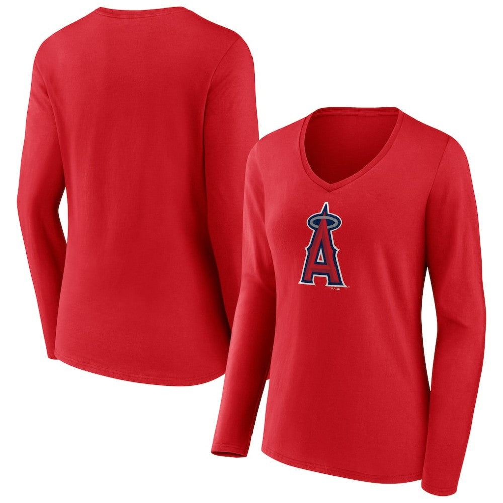 Los Angeles Angels Women's Official Logo Long Sleeve V-Neck T-Shirt Red