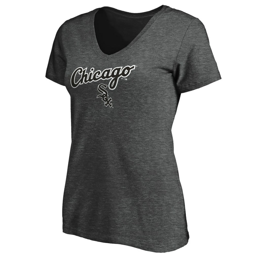 Chicago White Sox Women's Team Logo Lockup V-Neck T-Shirt Heathered Charcoal